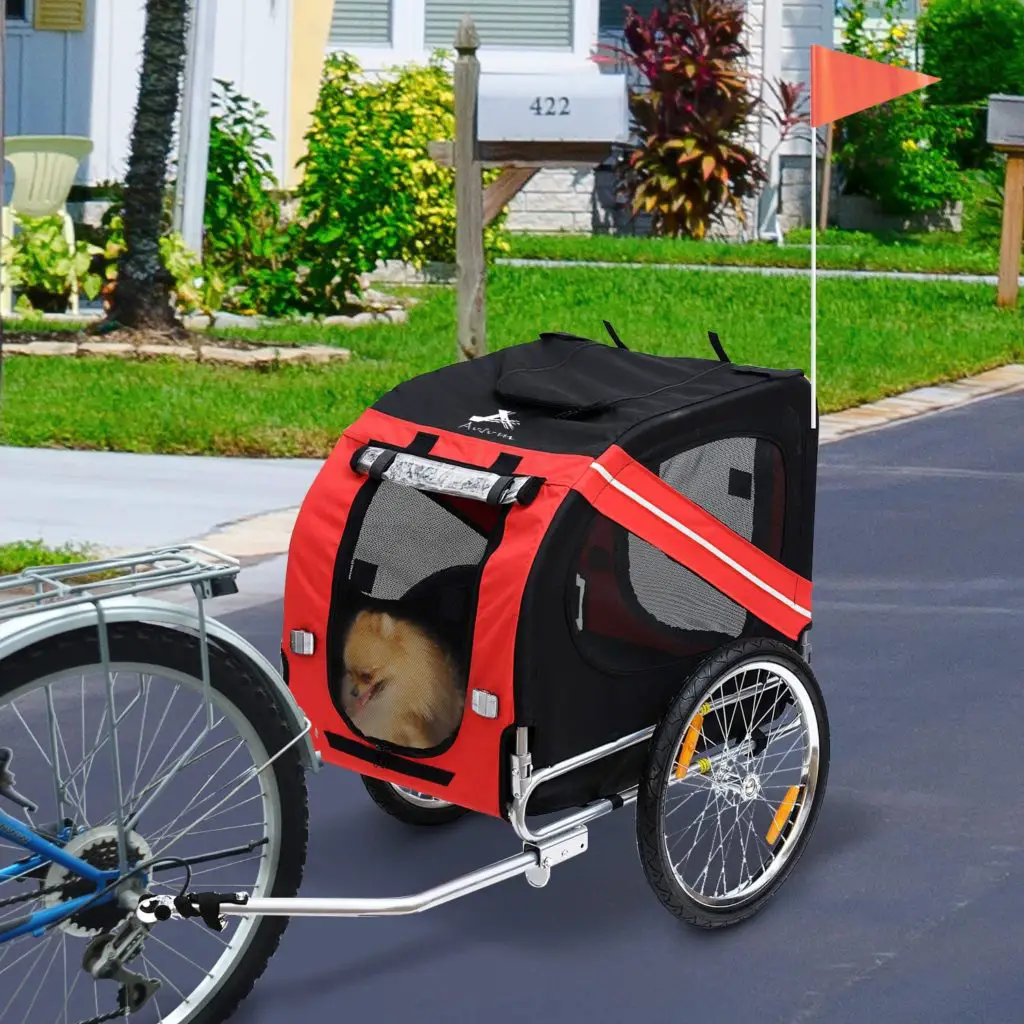 Dog bike stroller - Aosom Bike Trailer Cargo Cart for Dogs and Pets with 3 Entrances Large Wheels for Off-Road & Mesh Screen Red - Image 1
