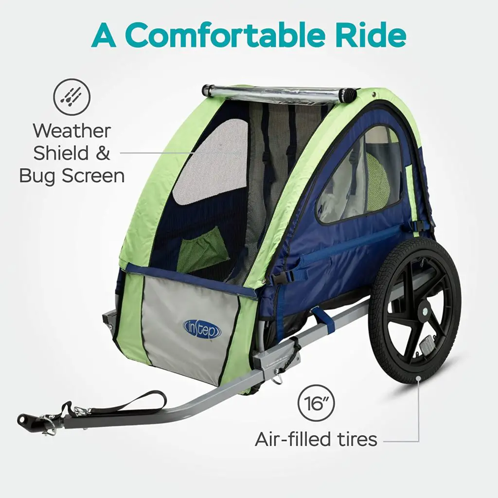 Dog bike stroller - Instep Bike Trailer for Toddlers, Kids, Single and Double Seat, 2-In-1 Canopy Carrier, Multiple Colors Green/Grey Single Seat - Image 1