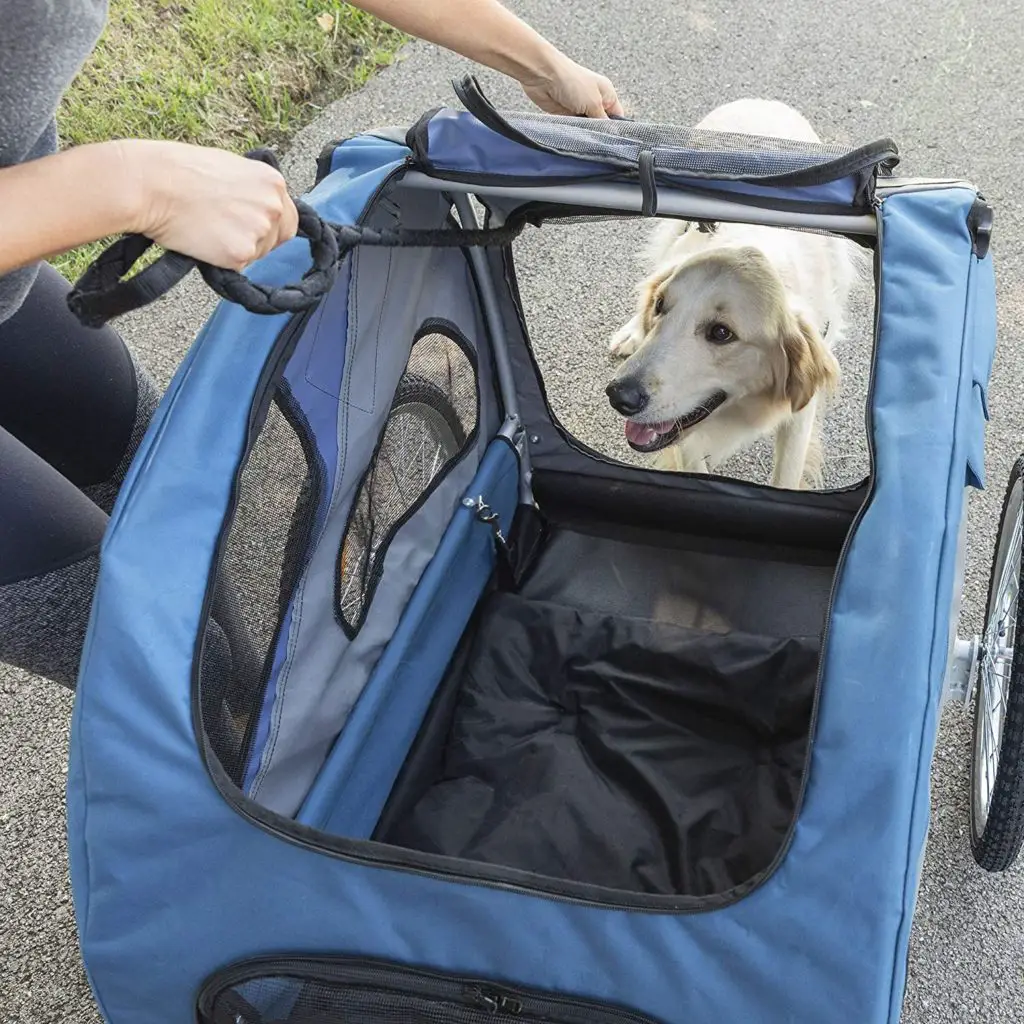 Dog bike stroller - PetSafe Happy Ride Aluminum Dog Bike Trailer - Durable Frame - Easy to Connect and Disconnect to Bicycles - Includes Three Storage Pouches and Tether - Collapsible to Store - Medium and Large Sizes Large, Aluminum Frame - Image 1
