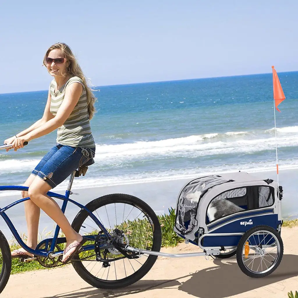 Dog bike stroller - Sepnine Leonpets 2 in 1 Dog Stroller Pet Dog Bike Trailer Bicycle Trailer and Jogger,Easy Fold 20303 Blue/Grey - Image 1