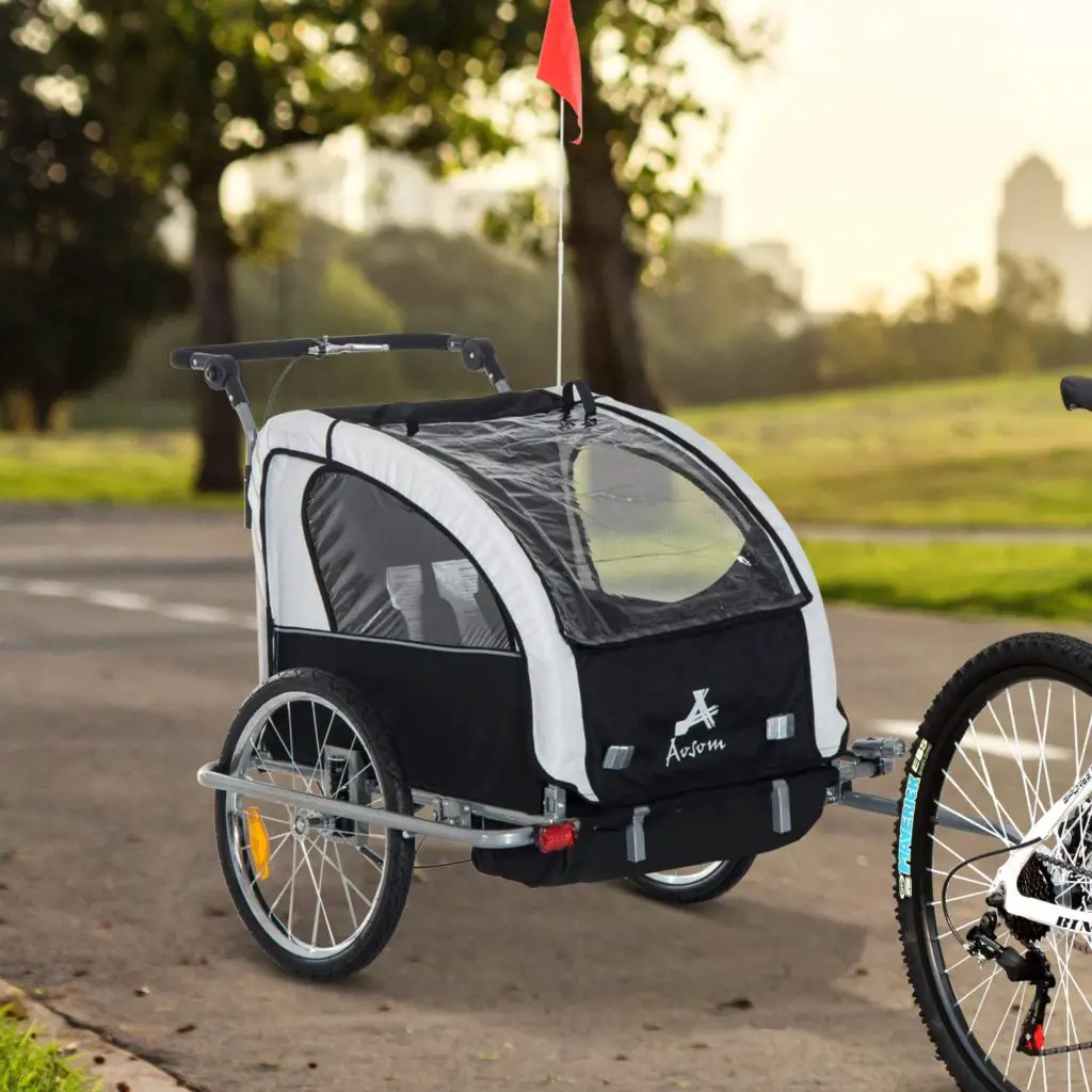 Instep bike trailer reviews - Aosom Elite 360 Swivel 2-in-1 Double Child Two-Wheel Bicycle Cargo Trailer and Jogger with 2 Safety Harnesses Black - Image 1