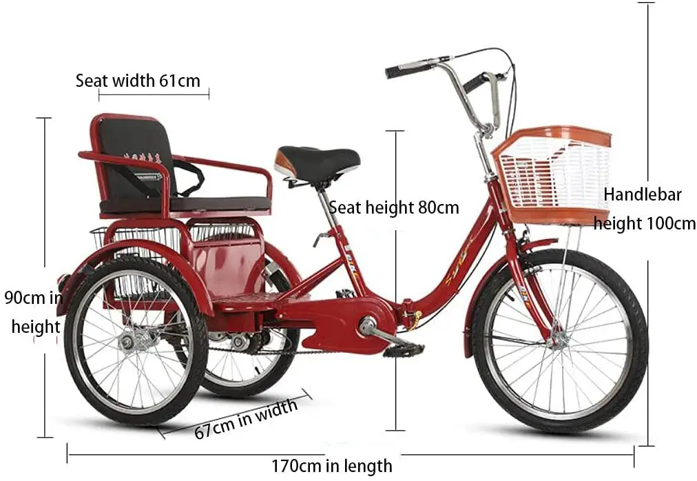 Adult tricycle with child seat - 20inch Adult Tricycle Foldable 3-Wheeler Bicycles Ladies Tricycle with Rear seat + Basket, The Rear seat can Bring Two Children as a Gift for Parents black single chain - Image 1