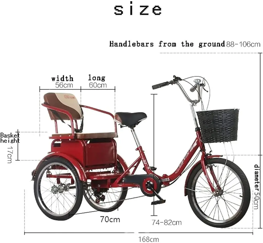 Adult tricycle with child seat - ZHANGYN Adult Tricycles Adult Trikes, Cruise Trike, Tricycle Adult 20inch 3-Wheel Bicycle Cargo Bikes Back Seat Rear Enlarged Food Basket, for Parents to Pick Up and Drop Off Children Load 200kg - Image 1