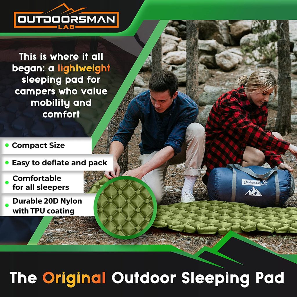 Ultralight bikepacking - Outdoorsman Lab Sleeping Pad for Camping - Patented Camp Mat, Ultralight - Best Compact Inflatable Air Mattress for Adults & Kids - Lightweight Hiking, Backpacking, Outdoor & Travel Gear Green - Image 1