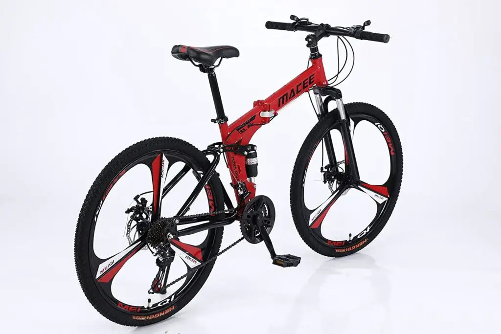 24 inch women's mountain bike - Sanamity Folding Mountain Bike 24 inch for Men & Women Adults High-Carbon Steel MTB Bicycle Outdoor Exercise Foldable Road Bikes with 21 Speed Dual Disc Brakes Full Suspension Non-Slip Red - Image 1