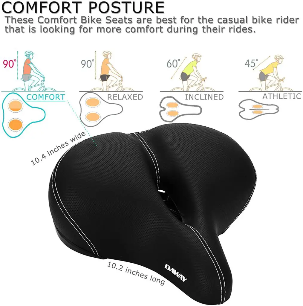 Best bike seat for big guys - DAWAY Most Comfortable Bike Seat - C30 Oversized Extra Wide Exercise Bicycle Saddle, Universal Fit for Road, Spin, Stationary, Mountain, Cruiser Bikes, Gift for Men Women Senior, Soft Foam Padded - Image 1