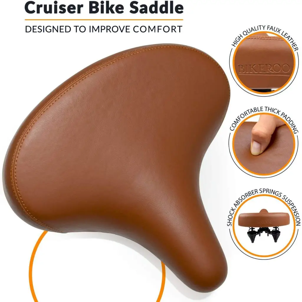 Best bike seat for overweight female - Bikeroo Comfortable Cruiser Bike Seat Extra Wide Bicycle Saddle with Suspension - Great Replacement Soft Bike Saddle for Women and Men Vintage Brown - Image 1