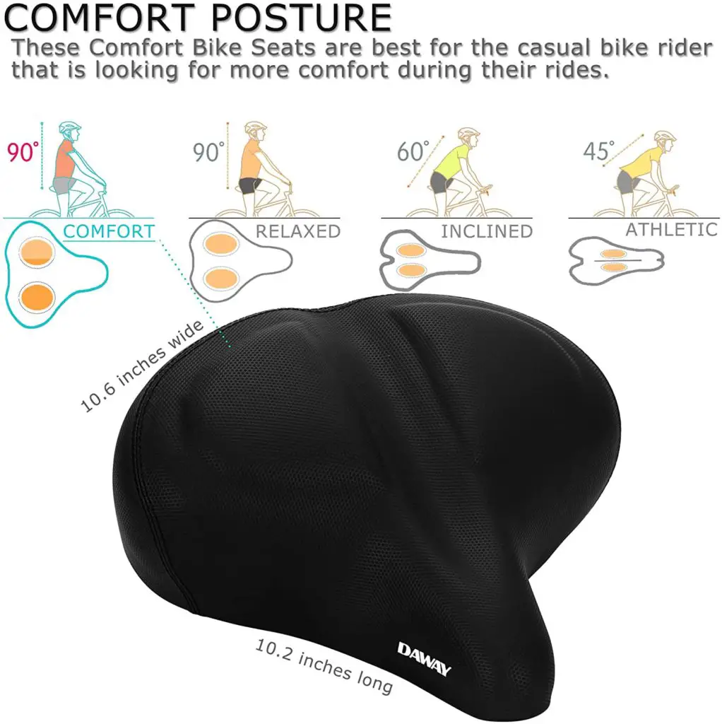 Best bike seat for overweight female - DAWAY Oversized Comfort Bike Seat - C40 Most Comfortable Extra Wide Soft Foam Padded Exercise Bicycle Saddle for Men Women Seniors, Universal Fit for Cruiser, Stationary, Spin Bikes & Outdoor Cycling - Image 1
