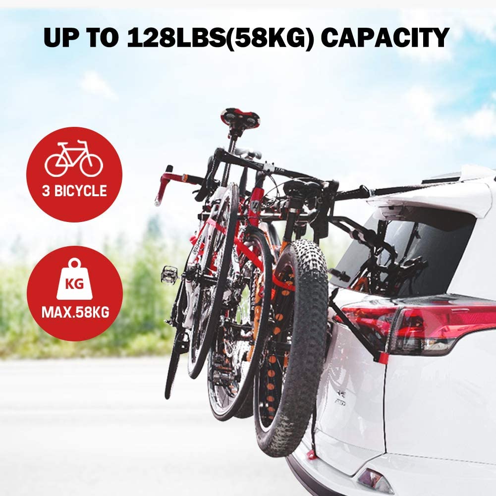 Bike racks for nissan rogue - FIERYRED Trunk Mounted Bike Rack for Most Car SUV (Sedans/Minivans) 3-Bike Trunk Mount Bicycle Carrier Rack 2-3 bike rack - Image 1