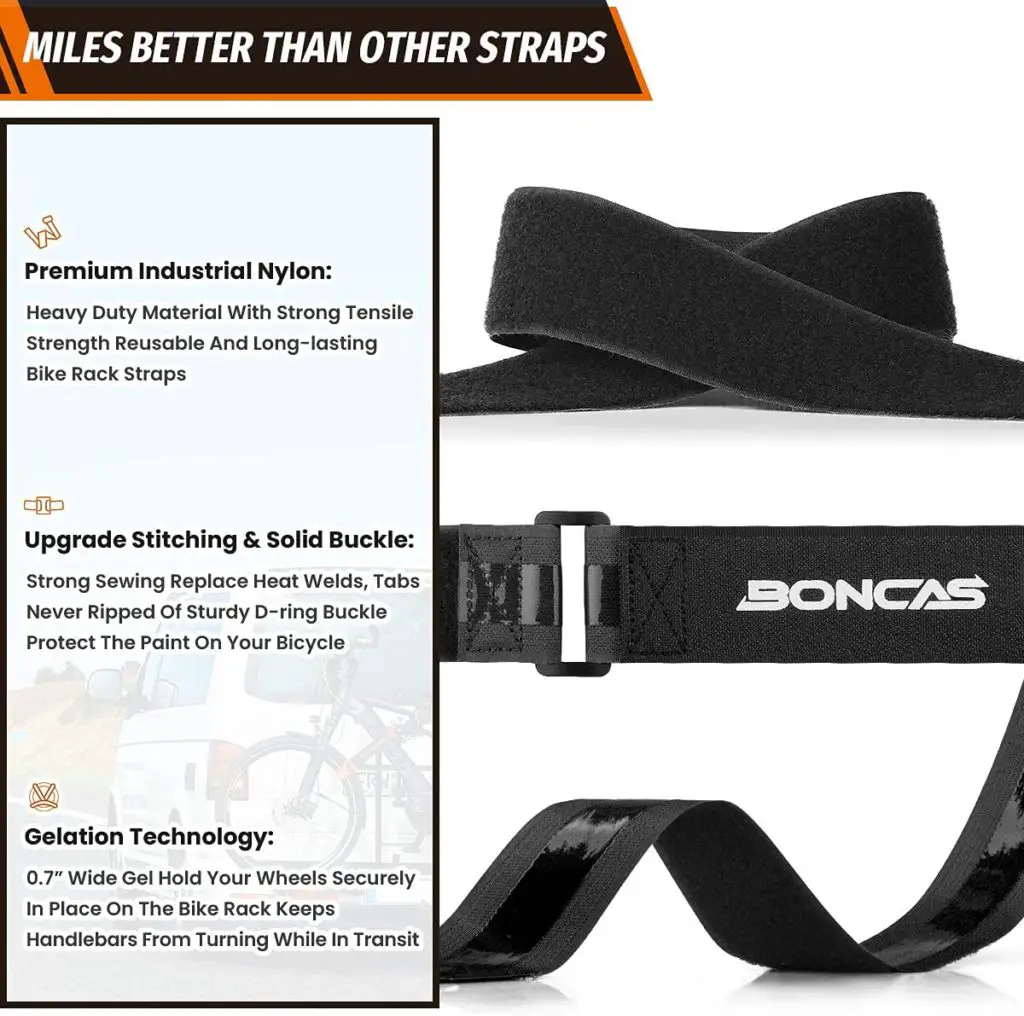Bike straps - Boncas Adjustable Bike Rack Strap Bicycle Wheel Stabilizer Straps with Innovative Gel Grip Keep The Bicycle Wheel from Spinning 24