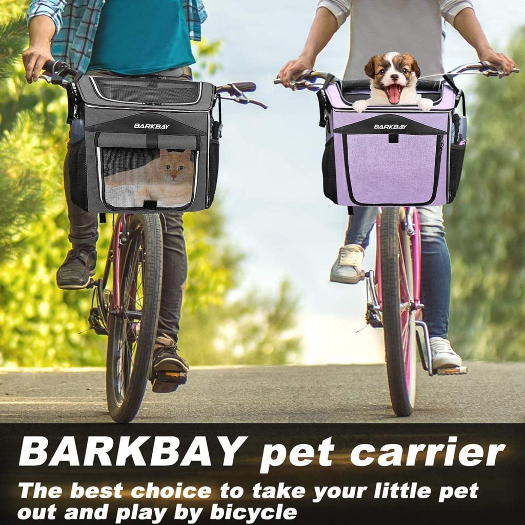 Cat bike basket - BARKBAY Dog Bike Basket Carrier, Expandable Foldable Soft-Sided Dog Carrier, 2 Open Doors, 5 Reflective Tapes, Pet Travel Bag,Dog Backpack Carrier Safe and Easy for Small Medium Cats and Dogs Black - Image 1