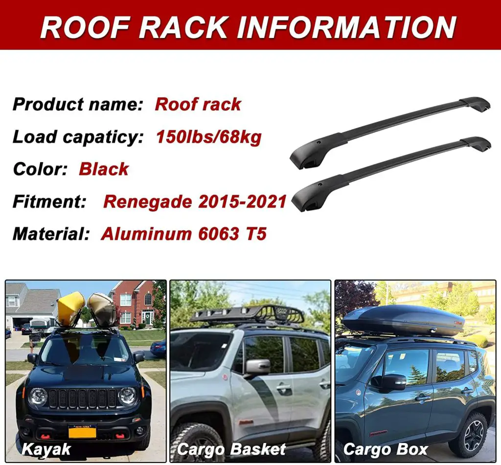 Jeep renegade bike rack - Richeer Roof Rack Cross Bars for 2015-2021 Renegade with Side Rails,Cargo Racks Rooftop Luggage Canoe Kayak Bicycle roof Bag - Image 1