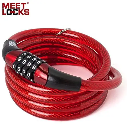 Kids bike lock - MEETLOCKS Coiled Combination Cable Lock,Cable Size 1/3 Inch x 4 Feet, Light Mini Strong Lock for Children Bike or Luggage Sets - Image 1