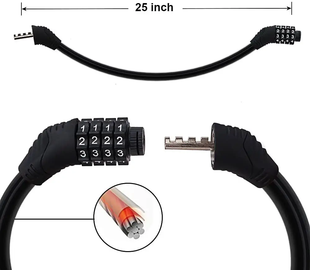 Kids bike lock - Sanwo Security Bike Lock 4 Digit Resettable Combination Cable Lock for Bicycle, 2 Feet x 1/2 Inch Black - Image 1