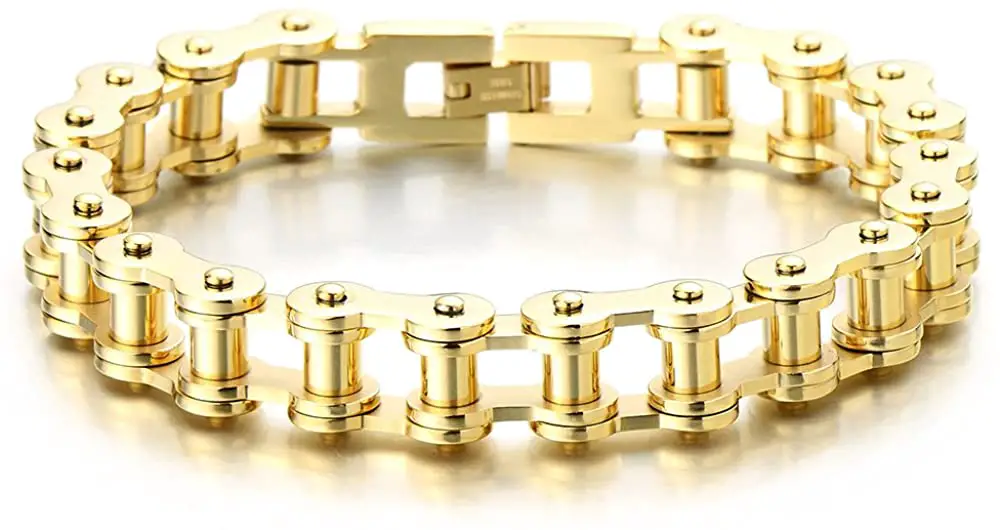 Mens bike chain bracelet - COOLSTEELANDBEYOND Classic Mens Bike Chain Bracelet Stainless Steel Silver Color Polished Gold - Image 1