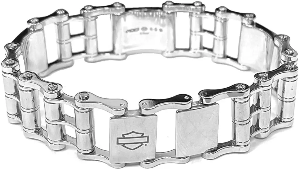 Mens bike chain bracelet - Harley-Davidson Men's Bike Chain Bar & Shield Bracelet, Stainless Steel HSB0207 7.5 Inches - Image 1