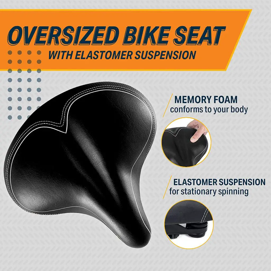 Most comfortable bike seat for overweight - Bikeroo Oversized Bike Seat - Compatible with Peloton, Exercise or Road Bikes - Bicycle Saddle Replacement with Wide Cushion for Men & Womens Comfort Indoor (Elastomer Springs) - Image 1