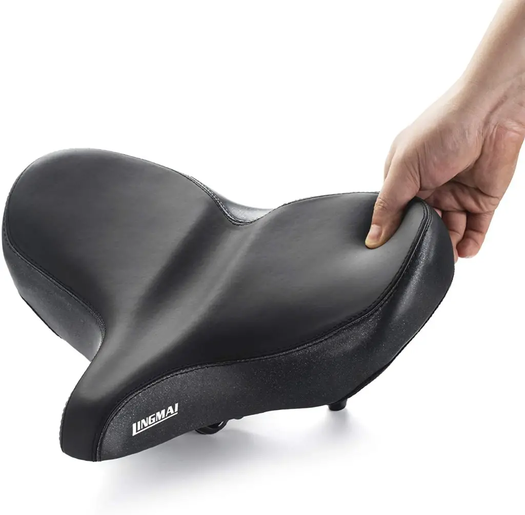 Most comfortable bike seat for overweight - LINGMAI Comfortable Exercise Bike Seat -Super Large Wide Bicycle Saddle with Soft Cushion Improves Comfort for Mountain Bike, Road Bicycle, Hibrid and Stationary Bike10.6