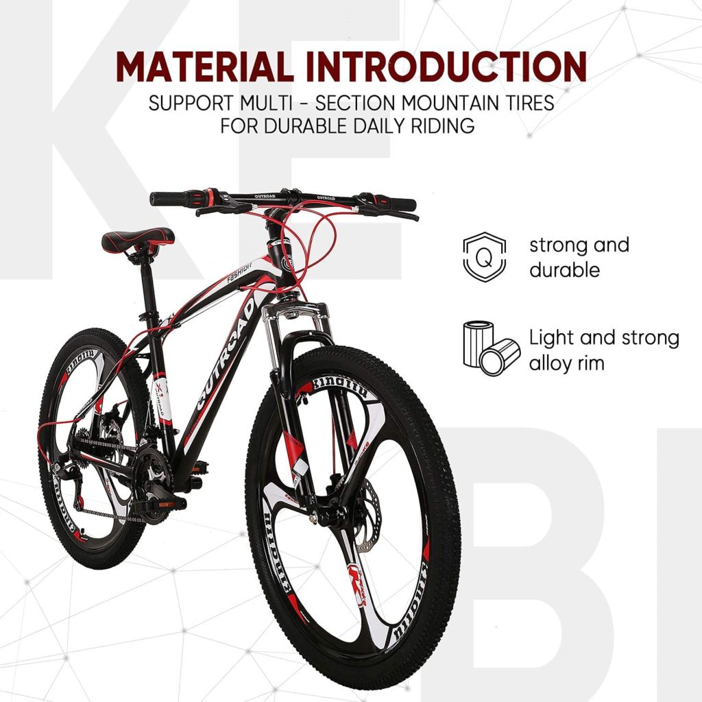 Outroad mountain bike - Outroad Mountain Bike 26/27.5 inch Wheel 21 Speed 3 Spoke Double Disc Brake Bicycle Suspension Fork Rear Anti-Slip Bike for Adult or Teens X1-red - Image 1