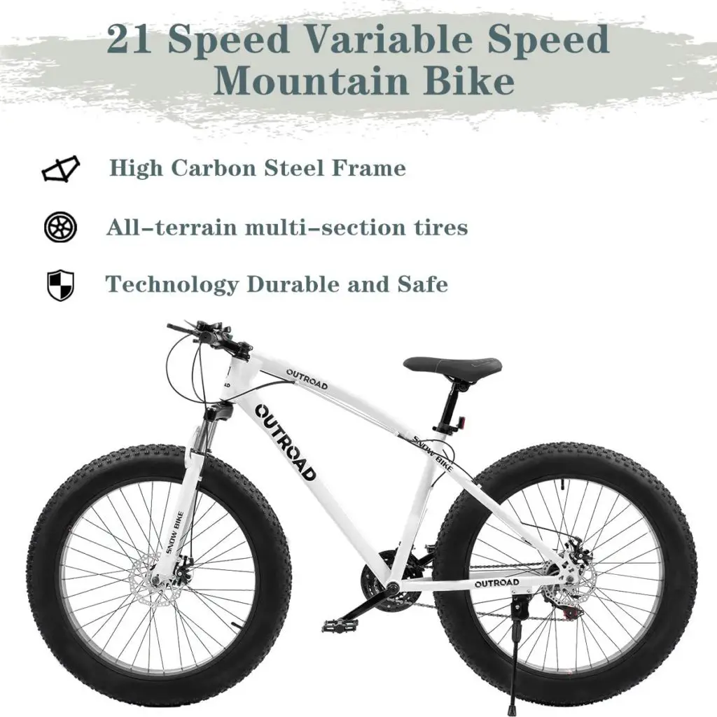 Outroad mountain bike - Outroad Mountain Bike 20/26/27.5 inch Wheel 21 Speed Mountain Bicycle for Men/Women 26 Inch Fat Tire-White - Image 1