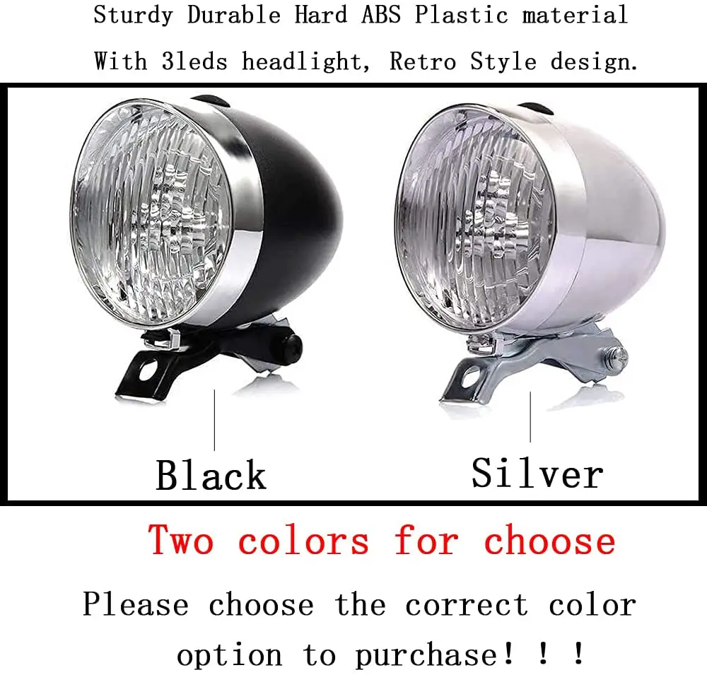 Retro bike lights - GOODKSSOP Bright 3 LED Classical Cool Silver/Black Cycling Bicycle Headlight Retro Front Vintage Bike Light Night Riding Safety Fog Head Lamp Headlamp with Bracket - Image 1