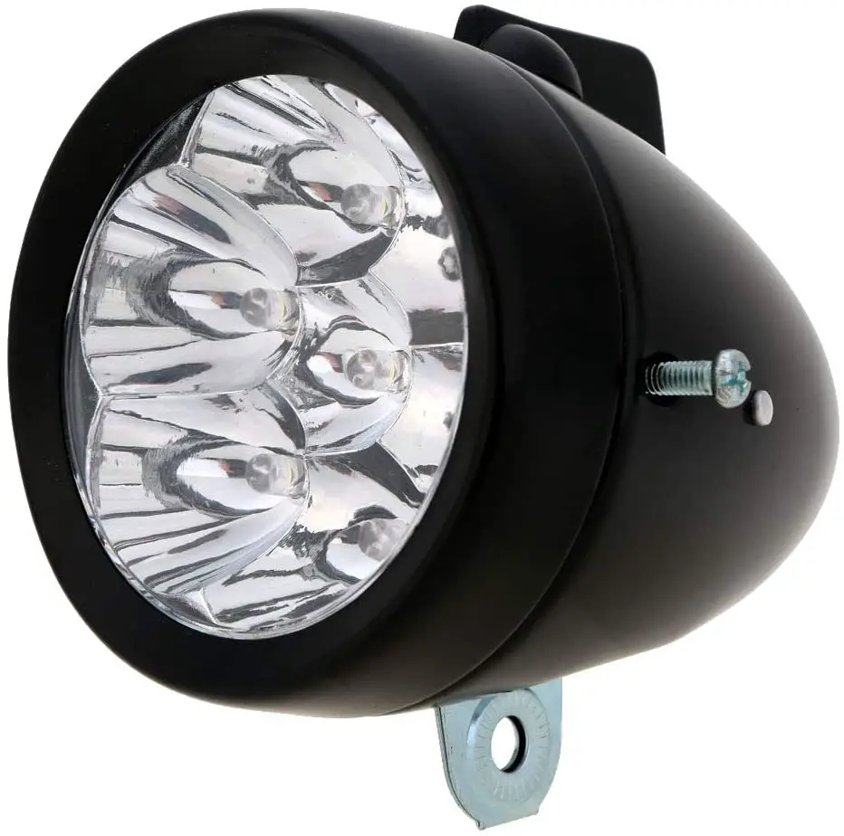 Retro bike lights - Vintage Retro Bicycle Bike Front Light Lamp 7 LED Fixie Headlight with Bracket Black - Image 1