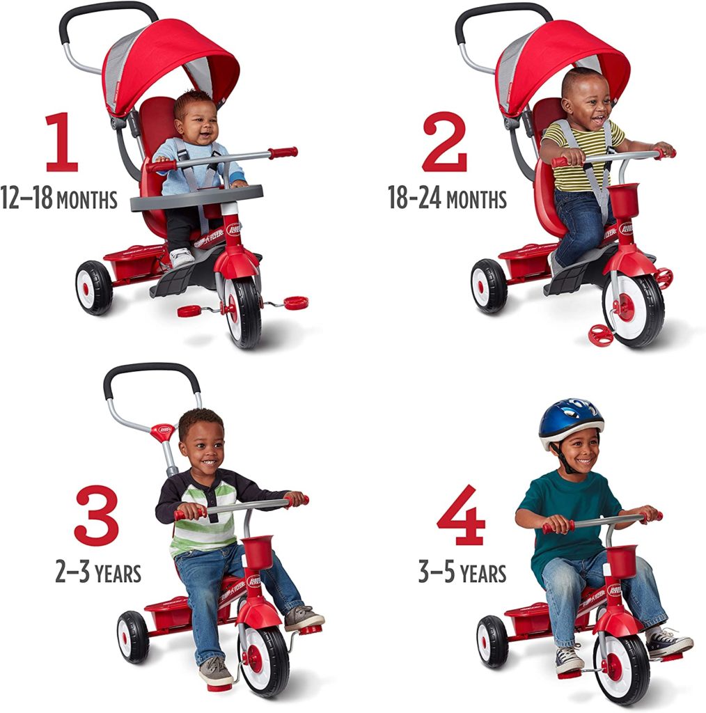 Tricycle stroller - Radio Flyer 4-in-1 Stroll 'N Trike, Red Toddler Tricycle for Ages 1 Year -5 Years, 19.88